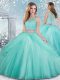 Designer Aqua Blue Sleeveless Floor Length Beading and Lace Clasp Handle Sweet 16 Quinceanera Dress