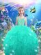 Floor Length Lace Up Little Girl Pageant Gowns Turquoise for Quinceanera and Wedding Party with Beading