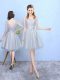 New Style Knee Length Silver Vestidos de Damas V-neck Half Sleeves Lace Up