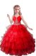 Custom Fit Floor Length Ball Gowns Sleeveless Red Little Girl Pageant Gowns Zipper