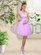 Tulle Sweetheart Sleeveless Lace Up Lace and Belt Court Dresses for Sweet 16 in Lavender