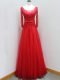 Clearance Long Sleeves Beading and Belt Backless Prom Party Dress with Red Brush Train