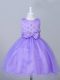 Eggplant Purple Tulle Zipper Kids Pageant Dress Sleeveless Knee Length Appliques and Bowknot