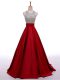 Wine Red A-line Beading Prom Dresses Backless Elastic Woven Satin Sleeveless