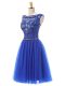 Scoop Sleeveless Knee Length Beading Royal Blue Tulle