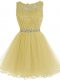 Stunning Light Yellow Dress for Prom Prom and Party and Sweet 16 with Beading and Lace and Appliques Scoop Sleeveless Zipper