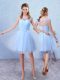 A-line Dama Dress for Quinceanera Blue Scoop Tulle Sleeveless Knee Length Lace Up