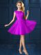 Top Selling Eggplant Purple A-line Lace and Belt Damas Dress Lace Up Tulle Cap Sleeves Knee Length