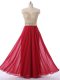 Pretty Empire Quinceanera Court of Honor Dress Red Scoop Chiffon Sleeveless Floor Length Zipper