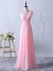 Baby Pink Zipper Dama Dress Ruffles and Ruching Sleeveless Floor Length