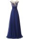 Amazing Sleeveless Chiffon Floor Length Zipper Prom Evening Gown in Blue with Lace and Appliques and Ruching Amazing Sleeveless Chiffon Floor Length Zipper Prom Evening Gown in Blue with Lace and Appliques and Ruching