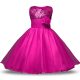 Chic Fuchsia Organza and Sequined Zipper Flower Girl Dresses for Less Sleeveless Knee Length Bowknot and Belt and Hand Made Flower  Chic Fuchsia Organza and Sequined Zipper Flower Girl Dresses for Less Sleeveless Knee Length Bowknot and Belt and Hand Made Flower