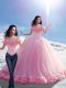 Super Ball Gowns Sleeveless Baby Pink Quinceanera Dress Brush Train Lace Up