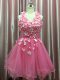 Designer Hand Made Flower Prom Party Dress Pink Backless Sleeveless Mini Length