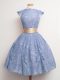 Lovely High-neck Cap Sleeves Lace Quinceanera Dama Dress Belt Lace Up
