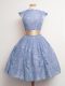 Lovely High-neck Cap Sleeves Lace Quinceanera Dama Dress Belt Lace Up