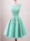 Popular Turquoise Tulle Lace Up Scoop Sleeveless Knee Length Damas Dress Lace