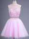 Custom Made Two Pieces Vestidos de Damas Lilac Scoop Tulle Sleeveless Knee Length Lace Up