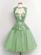 Fantastic Green Quinceanera Court of Honor Dress Prom and Party and Wedding Party with Lace High-neck Sleeveless Lace Up