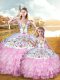 Modern Sleeveless Lace Up Floor Length Embroidery and Ruffled Layers Quinceanera Gown