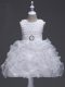 White Organza Lace Up Scoop Sleeveless Knee Length Toddler Flower Girl Dress Ruffles and Belt