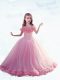 Hot Selling Baby Pink Off The Shoulder Lace Up Hand Made Flower Little Girls Pageant Dress Court Train Sleeveless