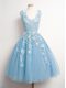 Light Blue Sleeveless Tulle Lace Up Vestidos de Damas for Prom and Party and Wedding Party