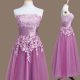 Best Tulle Strapless Sleeveless Lace Up Appliques Dama Dress in Lilac