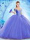 Colorful Blue Sleeveless Organza Brush Train Lace Up Quinceanera Gown for Military Ball and Sweet 16 and Quinceanera