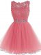 Adorable Mini Length Pink Tulle Sleeveless Beading and Lace and Appliques and Ruffles