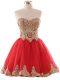 High End Red A-line Tulle Sweetheart Sleeveless Appliques Mini Length Lace Up Prom Evening Gown