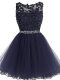 Romantic Navy Blue Sleeveless Tulle Zipper Homecoming Dress for Prom and Party and Sweet 16 and Beach
