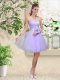 Lilac A-line Tulle Sweetheart Sleeveless Lace and Belt Knee Length Lace Up Court Dresses for Sweet 16