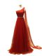 Sleeveless Brush Train Beading and Ruching Zipper Prom Party Dress