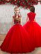 Sleeveless Floor Length Appliques Lace Up Girls Pageant Dresses with Red