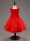 Fine Red Zipper Scoop Ruffled Layers and Hand Made Flower Flower Girl Dresses for Less Tulle Sleeveless