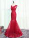 Pretty Mermaid Homecoming Dress Red Scoop Tulle Sleeveless Floor Length Zipper