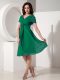 Romantic Dark Green Chiffon Zipper V-neck Short Sleeves Knee Length Dress for Prom Ruching