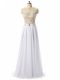Pretty White Zipper Scoop Beading and Lace and Appliques Chiffon Sleeveless
