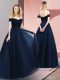 Customized Floor Length A-line Sleeveless Navy Blue Prom Party Dress Lace Up