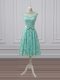 Fashionable Knee Length Empire Sleeveless Apple Green Dama Dress for Quinceanera Lace Up