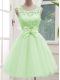 Fashion Yellow Green Lace Up Scoop Lace and Bowknot Damas Dress Tulle Sleeveless