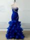 Hot Sale Floor Length Zipper Prom Dress Royal Blue for Prom and Party and Military Ball and Sweet 16 with Beading and Ruffles and Ruching