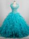 Shining Aqua Blue Sweetheart Neckline Beading and Ruffles Sweet 16 Dresses Sleeveless Lace Up