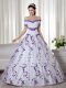 White Ball Gowns Organza Off The Shoulder Short Sleeves Embroidery Floor Length Lace Up Vestidos de Quinceanera
