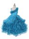 Smart Teal Organza Lace Up Asymmetric Sleeveless Floor Length Flower Girl Dresses Lace and Ruffles and Ruffled Layers