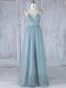Best Floor Length Grey Dama Dress V-neck Sleeveless Zipper