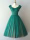 Comfortable Teal V-neck Zipper Ruching Dama Dress for Quinceanera Cap Sleeves