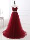 Free and Easy Wine Red A-line Beading Evening Dress Lace Up Tulle Sleeveless