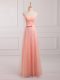 Latest Peach Sweetheart Lace Up Belt Dama Dress for Quinceanera Sleeveless